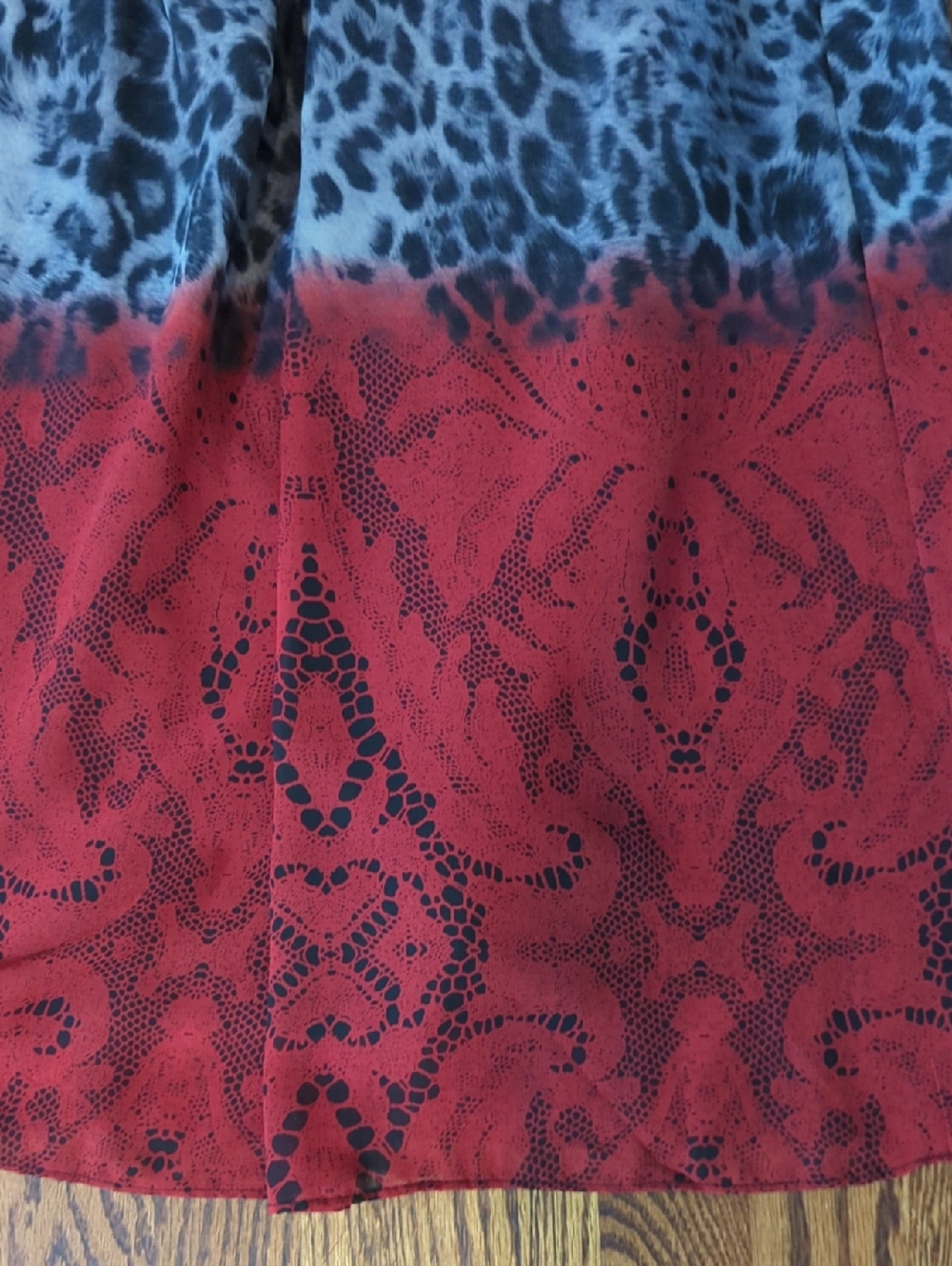 Sami + Jo Mixed Print Leopard/Splatter Maxi Flowy Dress Red/ Black Beaded Collar - Picture 4 of 9